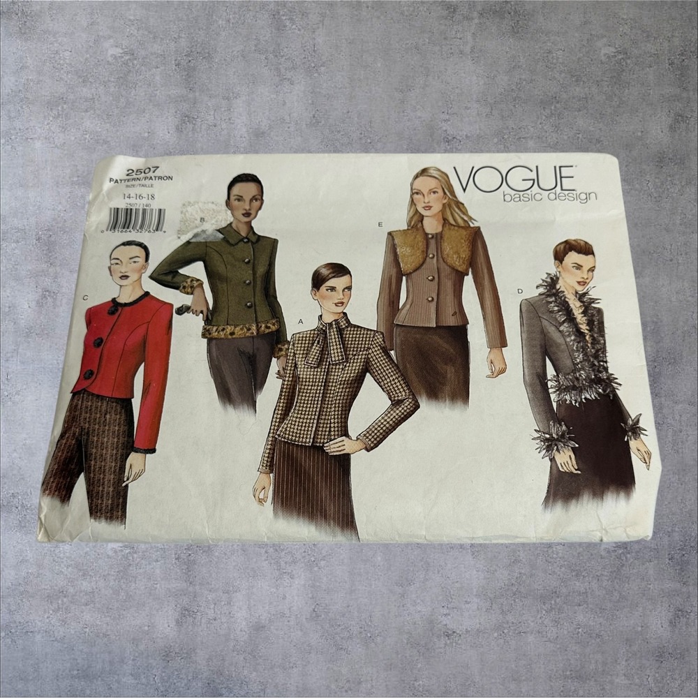 Vogue 2507 Jacket Shrug Sewing Pattern Misses 14-16-18 Multi-Style Good Easy DIY